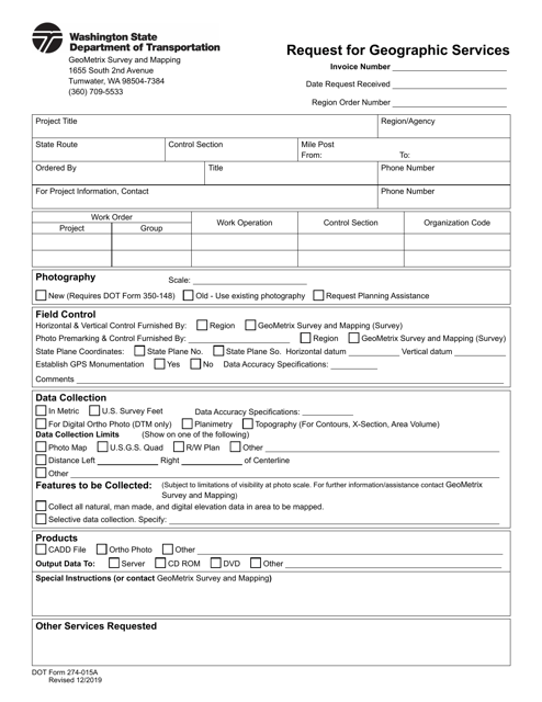 DOT Form 274-015A  Printable Pdf