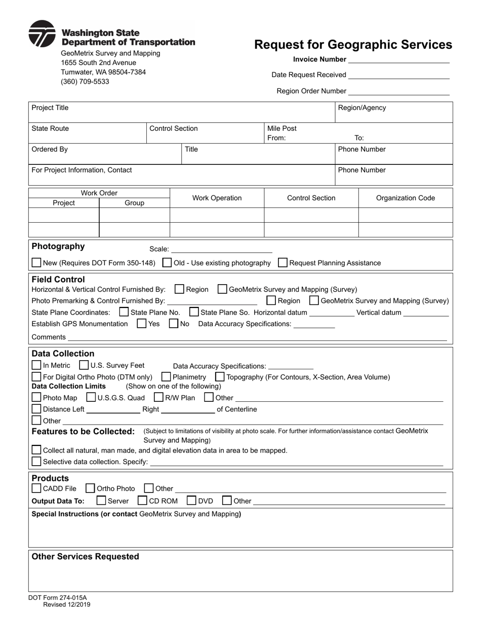 DOT Form 274-015A Request for Geographic Services - Washington, Page 1
