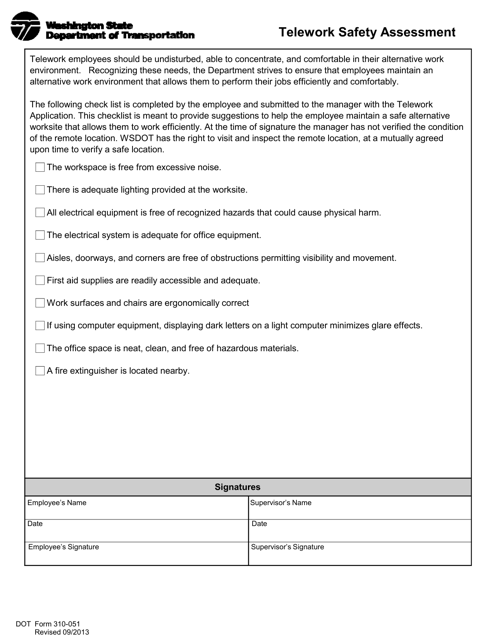 DOT Form 310-051 Telework Safety Assessment - Washington