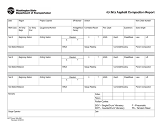 Document preview: DOT Form 350-092 Hot Mix Asphalt Compaction Report - Washington