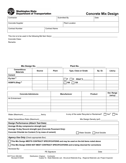 DOT Form 350-040  Printable Pdf