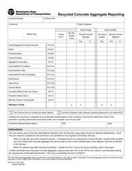 Document preview: DOT Form 350-075A Recycled Concrete Aggregate Reporting - Washington