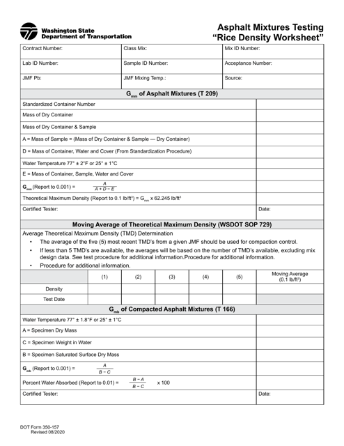 DOT Form 350-157  Printable Pdf