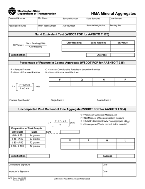 DOT Form 350-161 Hma Mineral Aggregates - Washington