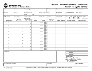 Document preview: DOT Form 350-170 Asphalt Concrete Pavement Compaction Report for Cyclic Density - Washington