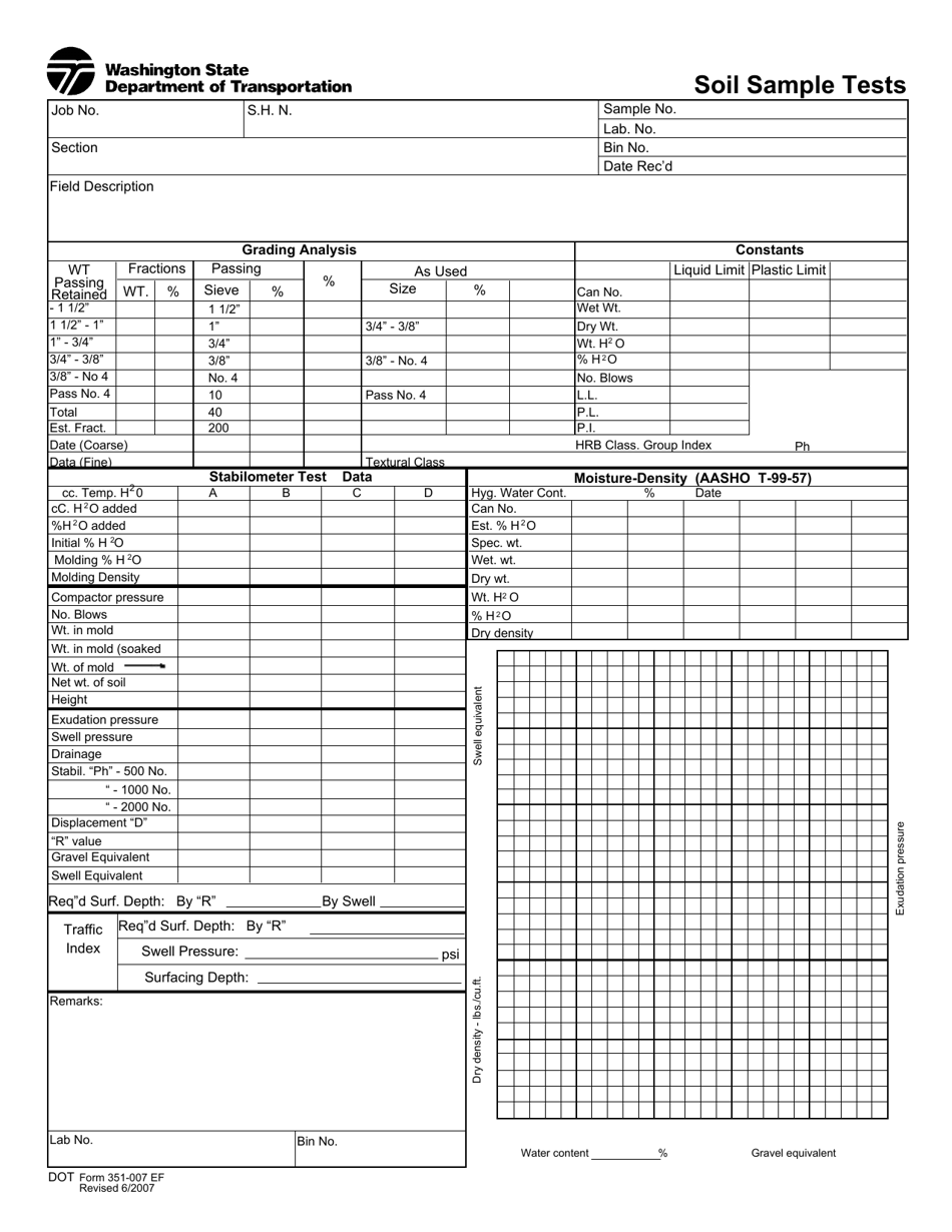 DOT Form 351-007 Soil Sample Tests - Washington, Page 1