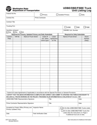 Document preview: DOT Form 350-077 Udbe/Dbe/Fsbe Truck Unit Listing Log - Washington