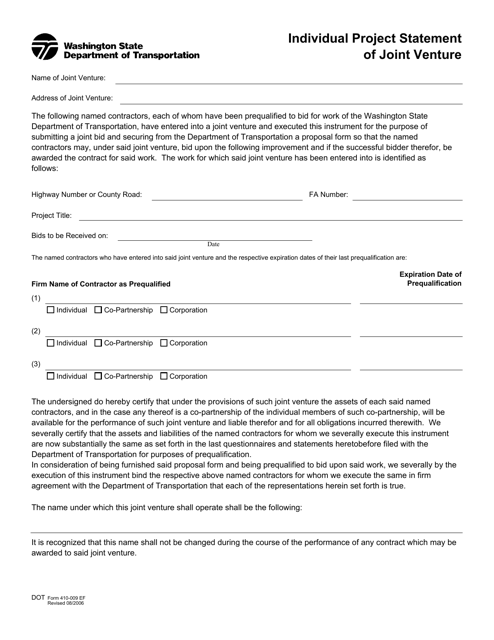 DOT Form 410-009  Printable Pdf