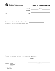 Document preview: DOT Form 421-006 Order to Suspend Work - Washington