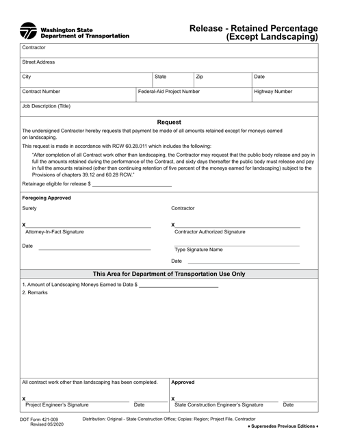 DOT Form 421-009  Printable Pdf
