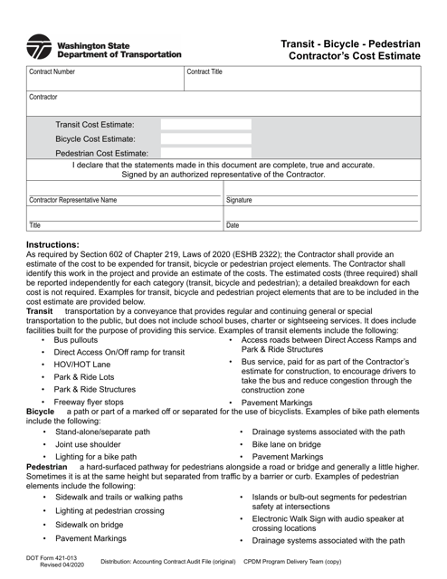 DOT Form 421-013  Printable Pdf