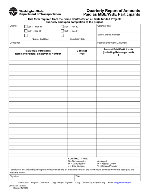 DOT Form 421-023  Printable Pdf