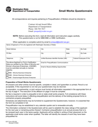 DOT Form 420-020 Small Works Questionnaire - Washington, Page 2