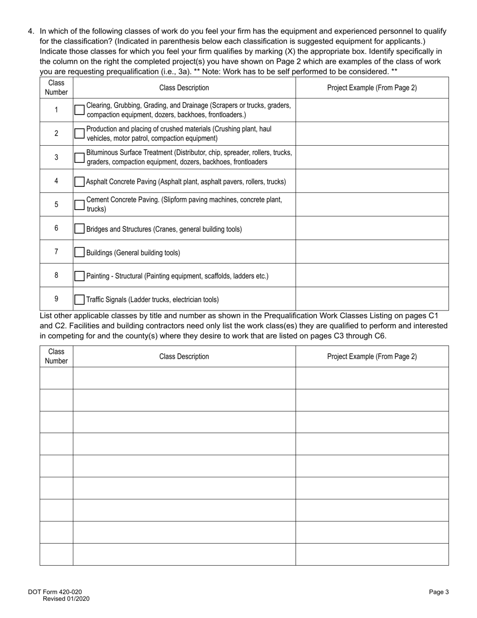 DOT Form 420-020 Small Works Questionnaire - Washington, Page 4