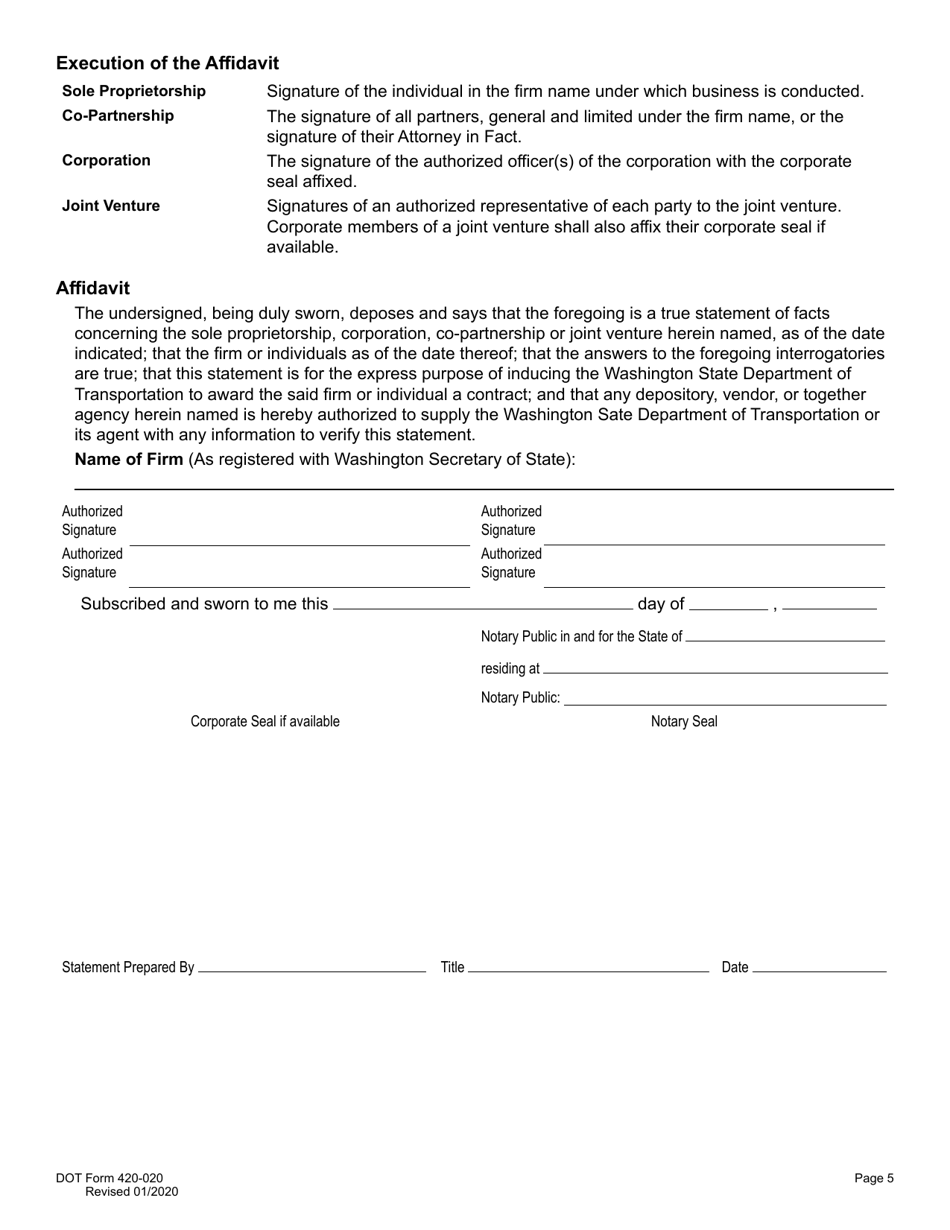 DOT Form 420-020 Small Works Questionnaire - Washington, Page 6