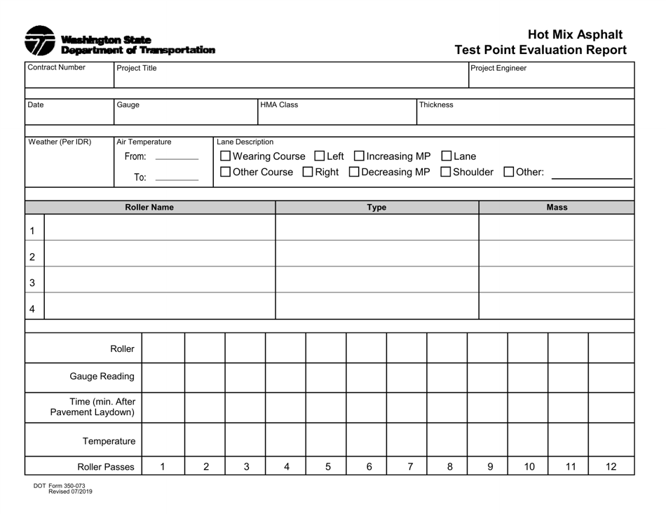 DOT Form 350-073 Hot Mix Asphalt Test Point Evaluation Report - Washington, Page 1