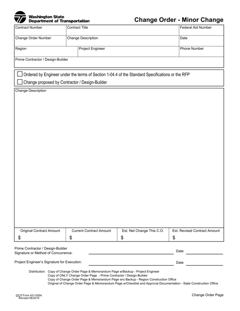 DOT Form 421-005A  Printable Pdf