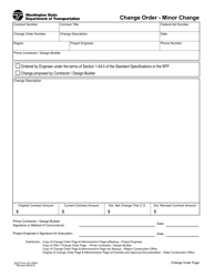 DOT Form 421-005A Change Order - Minor Change - Washington