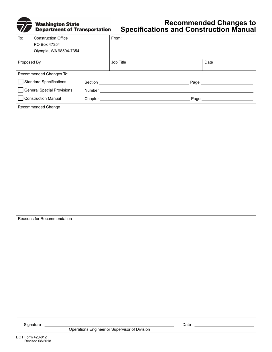 DOT Form 420-012 - Fill Out, Sign Online and Download Fillable PDF ...