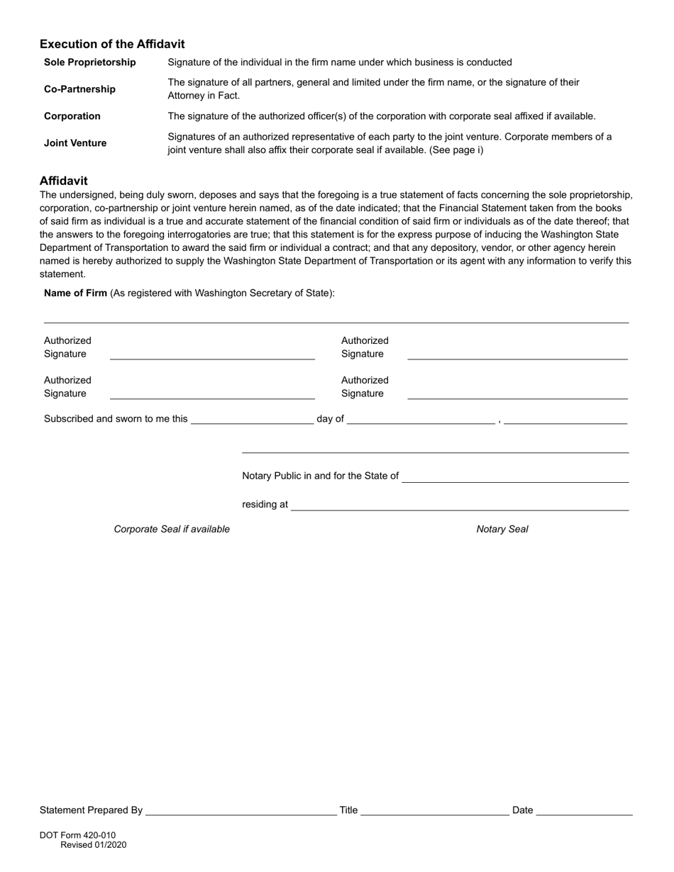 DOT Form 420-010 Standard Questionnaire and Financial Statement - Washington, Page 10