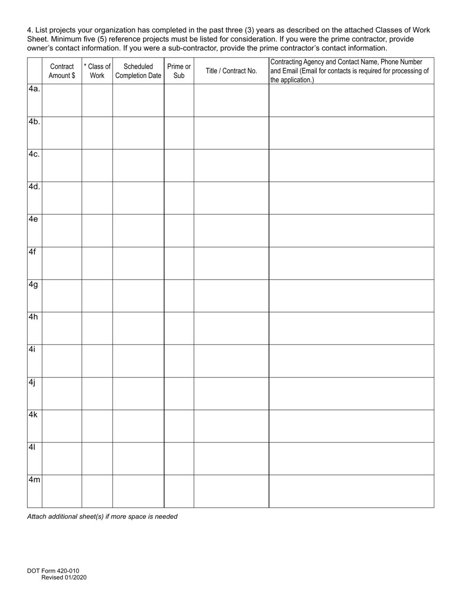 DOT Form 420-010 Standard Questionnaire and Financial Statement - Washington, Page 5