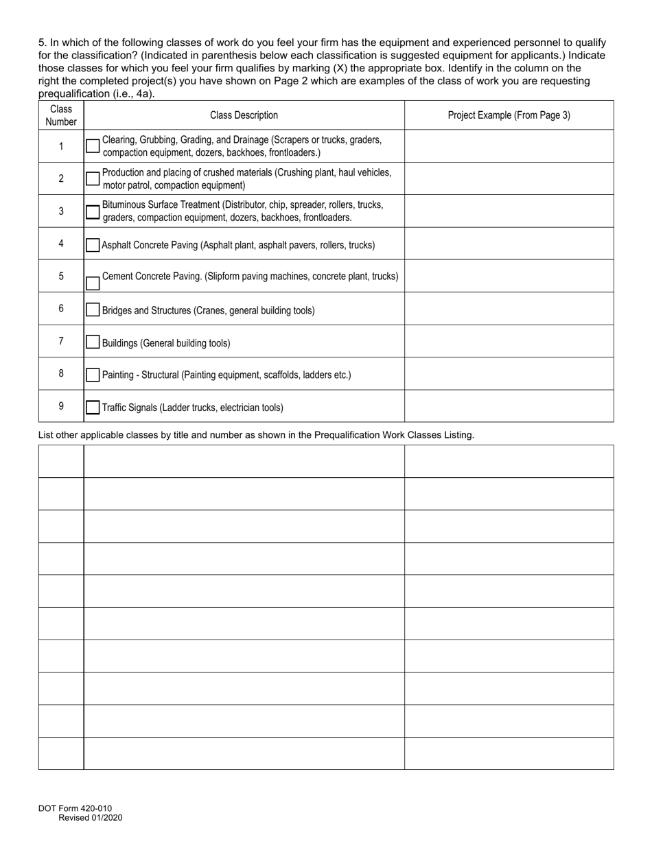 DOT Form 420-010 Standard Questionnaire and Financial Statement - Washington, Page 6