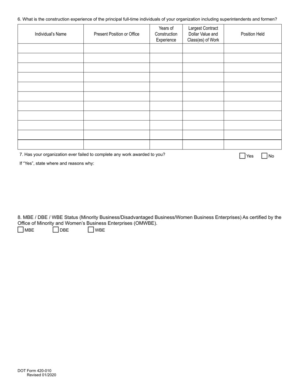 DOT Form 420-010 Standard Questionnaire and Financial Statement - Washington, Page 7