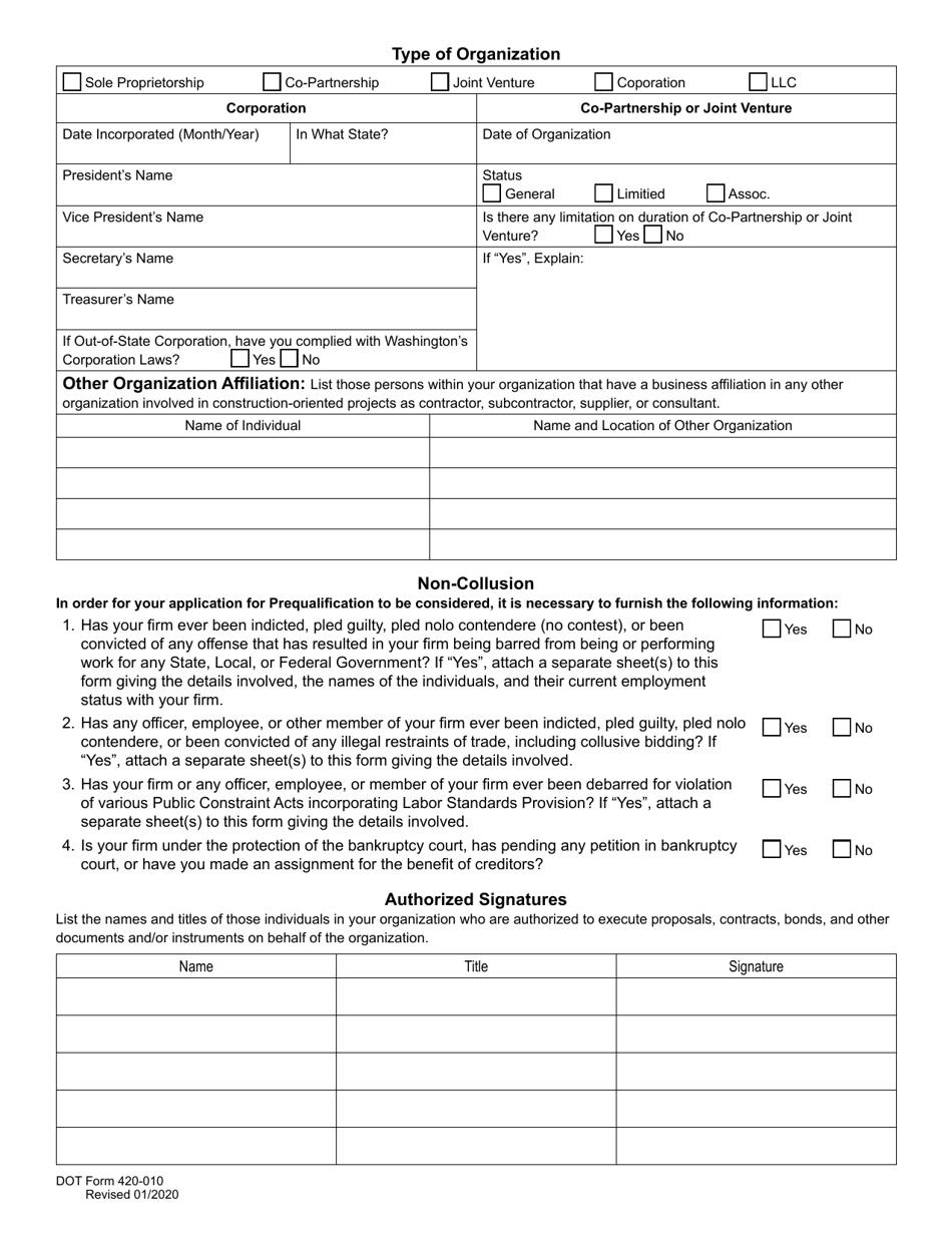 DOT Form 420-010 Standard Questionnaire and Financial Statement - Washington, Page 9