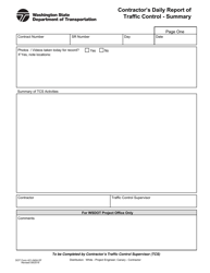 Document preview: DOT Form 421-040A Contractor's Daily Report of Traffic Control - Summary - Washington