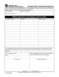 Document preview: DOT Form 422-001A Change Order Authorized Signature - Washington