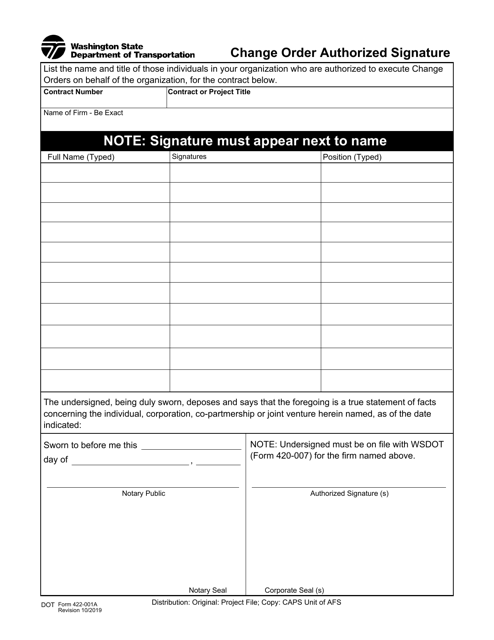 DOT Form 422-001A  Printable Pdf