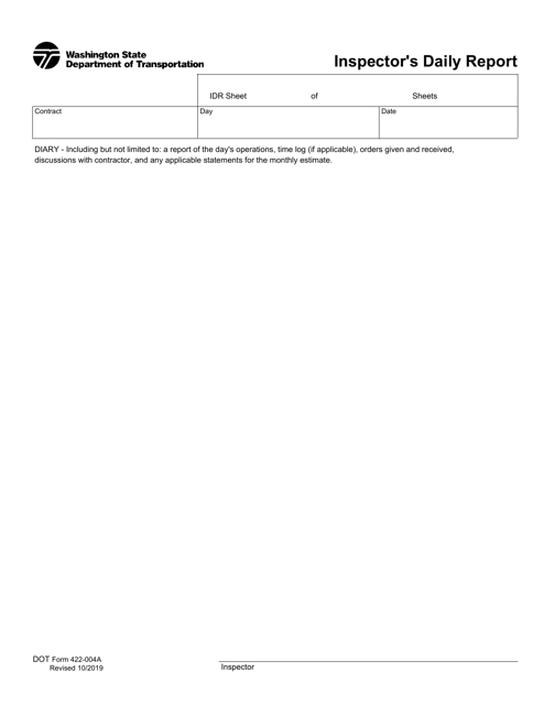 DOT Form 422-004A Inspector's Daily Report - Diary Page - Washington