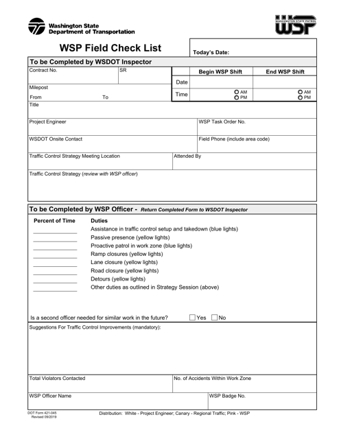 DOT Form 421-045 Wsp Field Check List - Washington