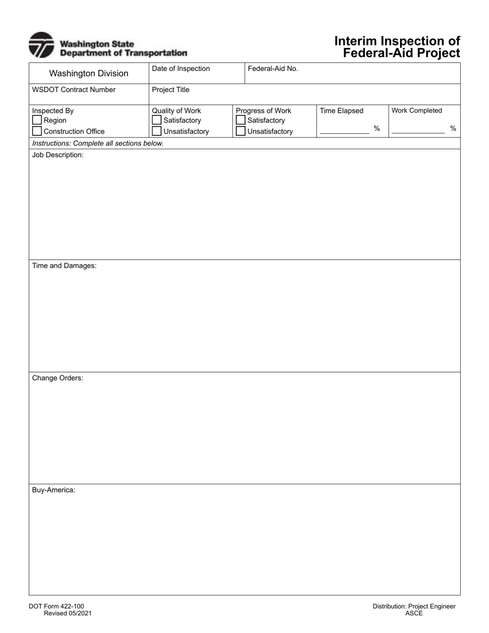 DOT Form 422-100 Interim Inspection of Federal-Aid Project - Washington, Page 1