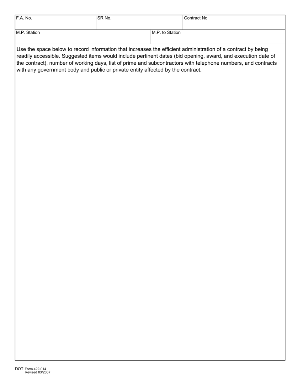 DOT Form 422-014 Construction Project Diary - Washington, Page 3