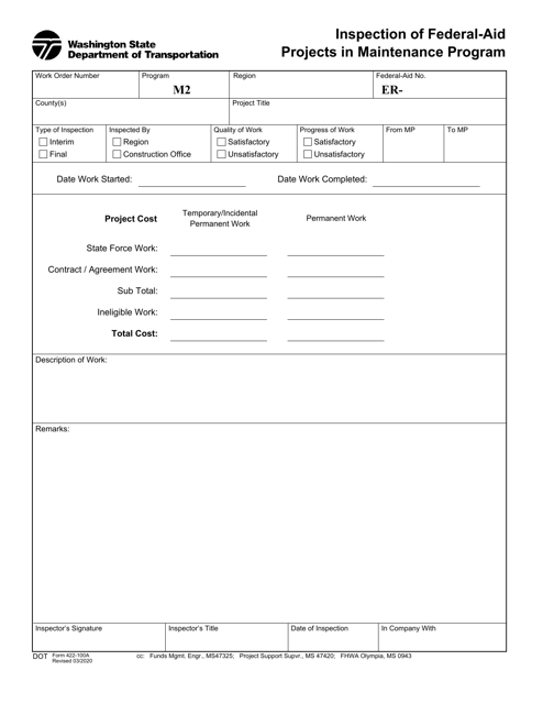 DOT Form 422-100A  Printable Pdf