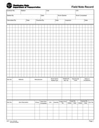 DOT Form 422-635 Field Note Record - Washington