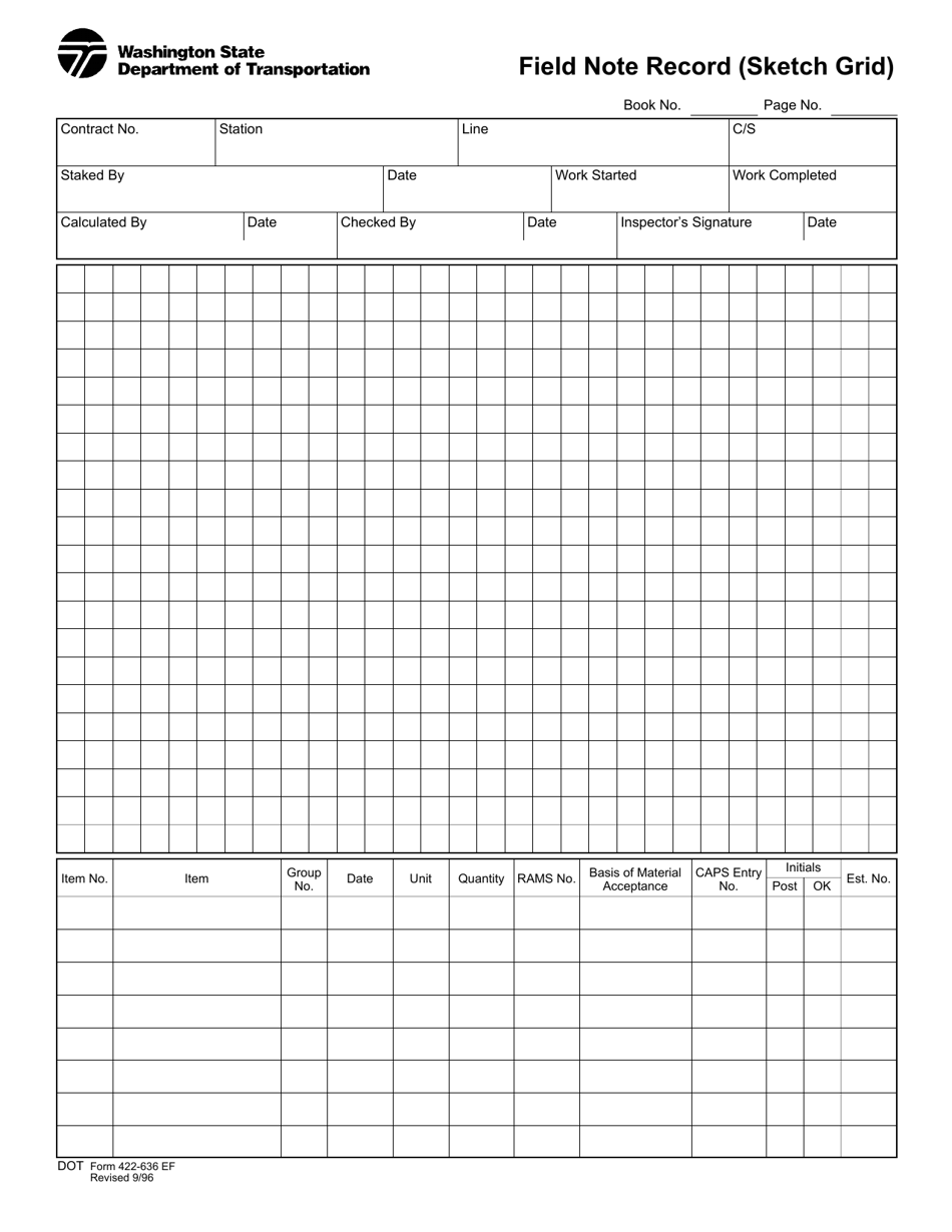 DOT Form 422-636 Field Note Record (Sketch Grid) - Bond - Washington, Page 1