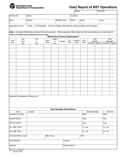 DOT Form 422-644 Daily Report of Bst Operations - Washington
