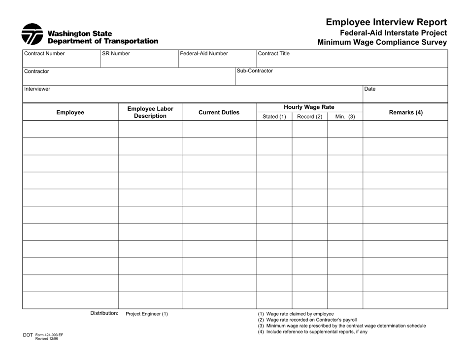 DOT Form 424-003 Employee Interview Report - Washington, Page 1