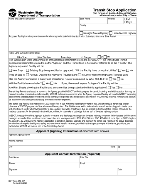 DOT Form 510-017  Printable Pdf