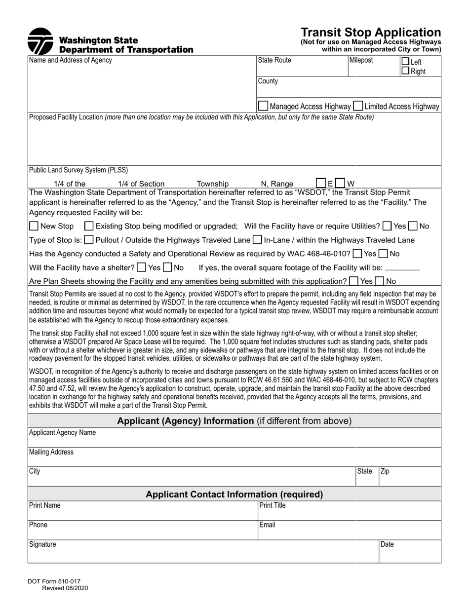 DOT Form 510-017 Transit Stop Application - Washington, Page 1