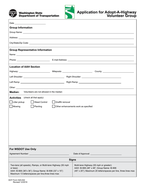 DOT Form 520-032 Application for Adopt-A-highway Volunteer Group - Washington