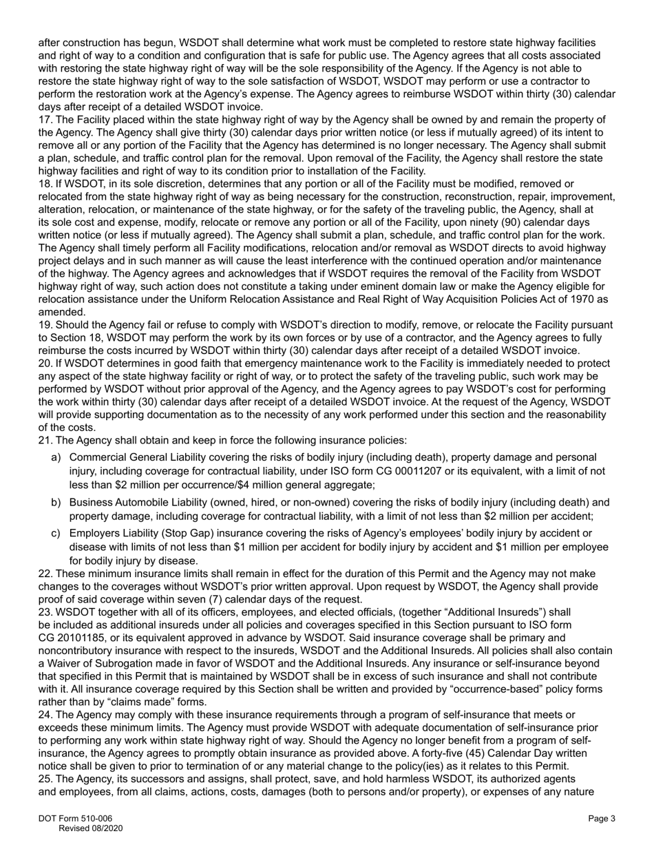 DOT Form 510-006 Transit Stop Permit - Washington, Page 3