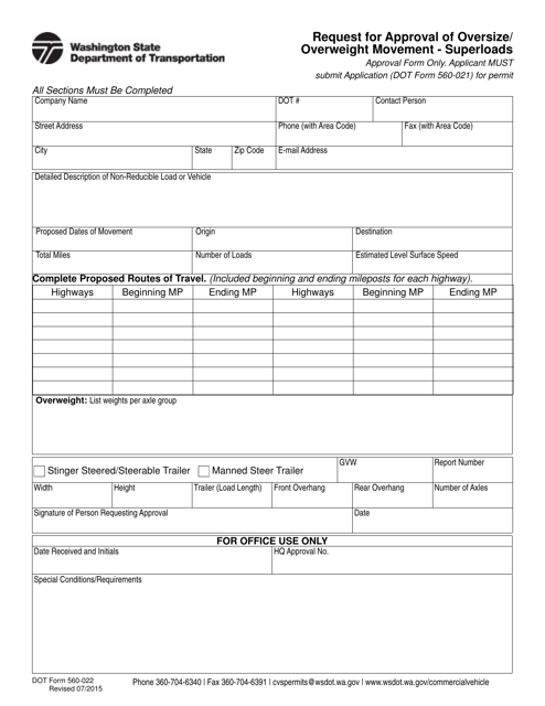DOT Form 560-022  Printable Pdf