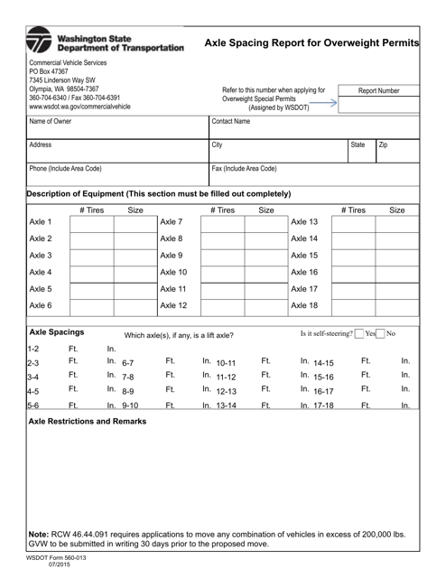 DOT Form 560-013  Printable Pdf