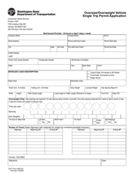Document preview: DOT Form 560-021 Oversize/Overweight Vehicle Single Trip Permit Application - Washington