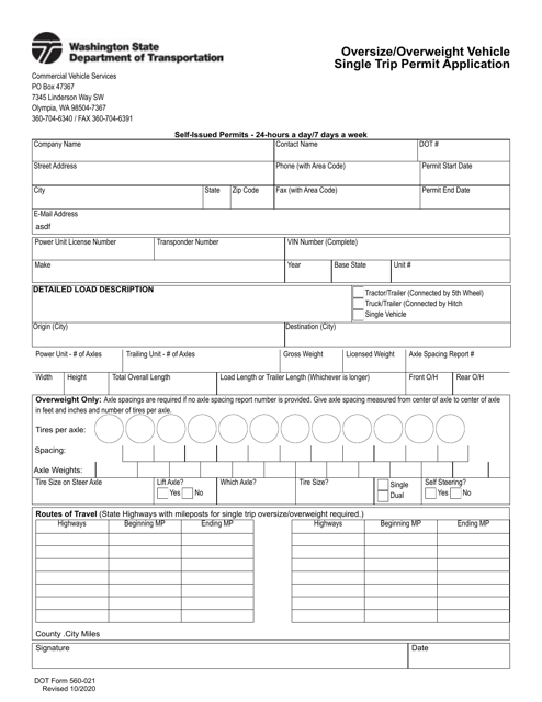 DOT Form 560-021  Printable Pdf
