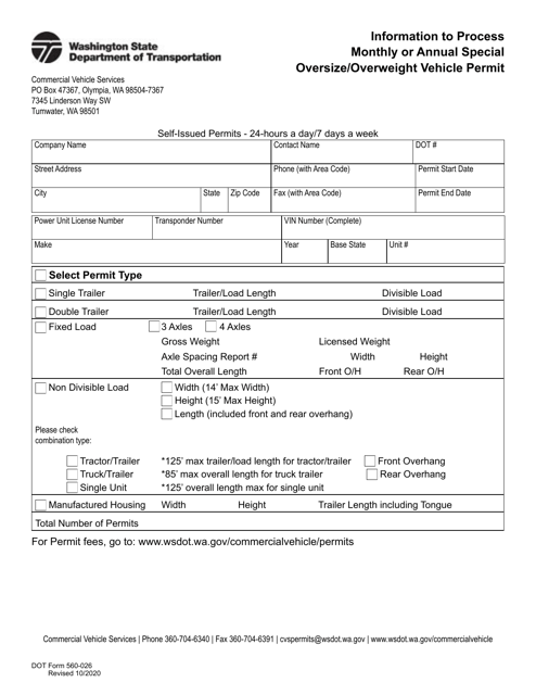 DOT Form 560-026  Printable Pdf