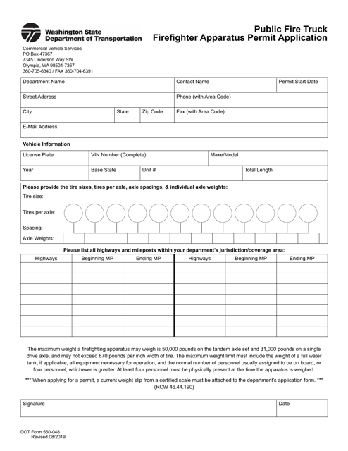 DOT Form 560-048  Printable Pdf
